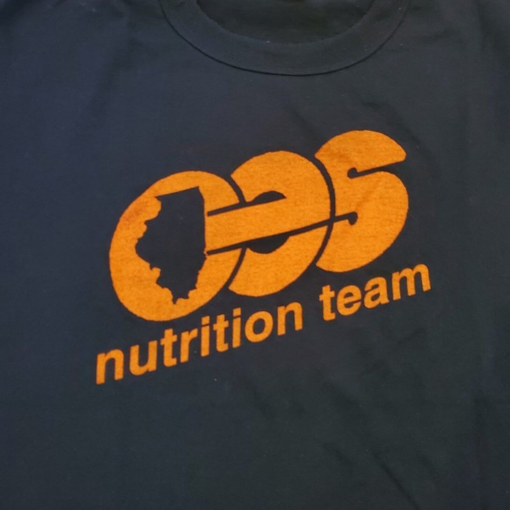 Vintage OES Nutrition Team Illinois Single Stitch T-shirt Navy Blue USA Sz XL‎